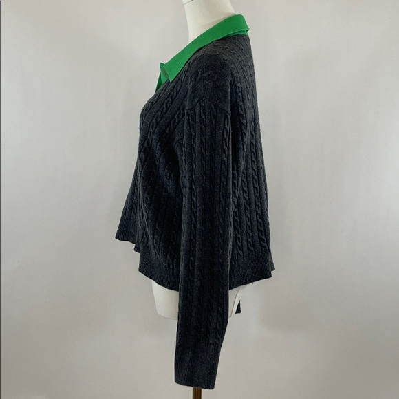 Sandro Reno Sweater with Green Contrast Collar, US 10 - Picture 6 of 10